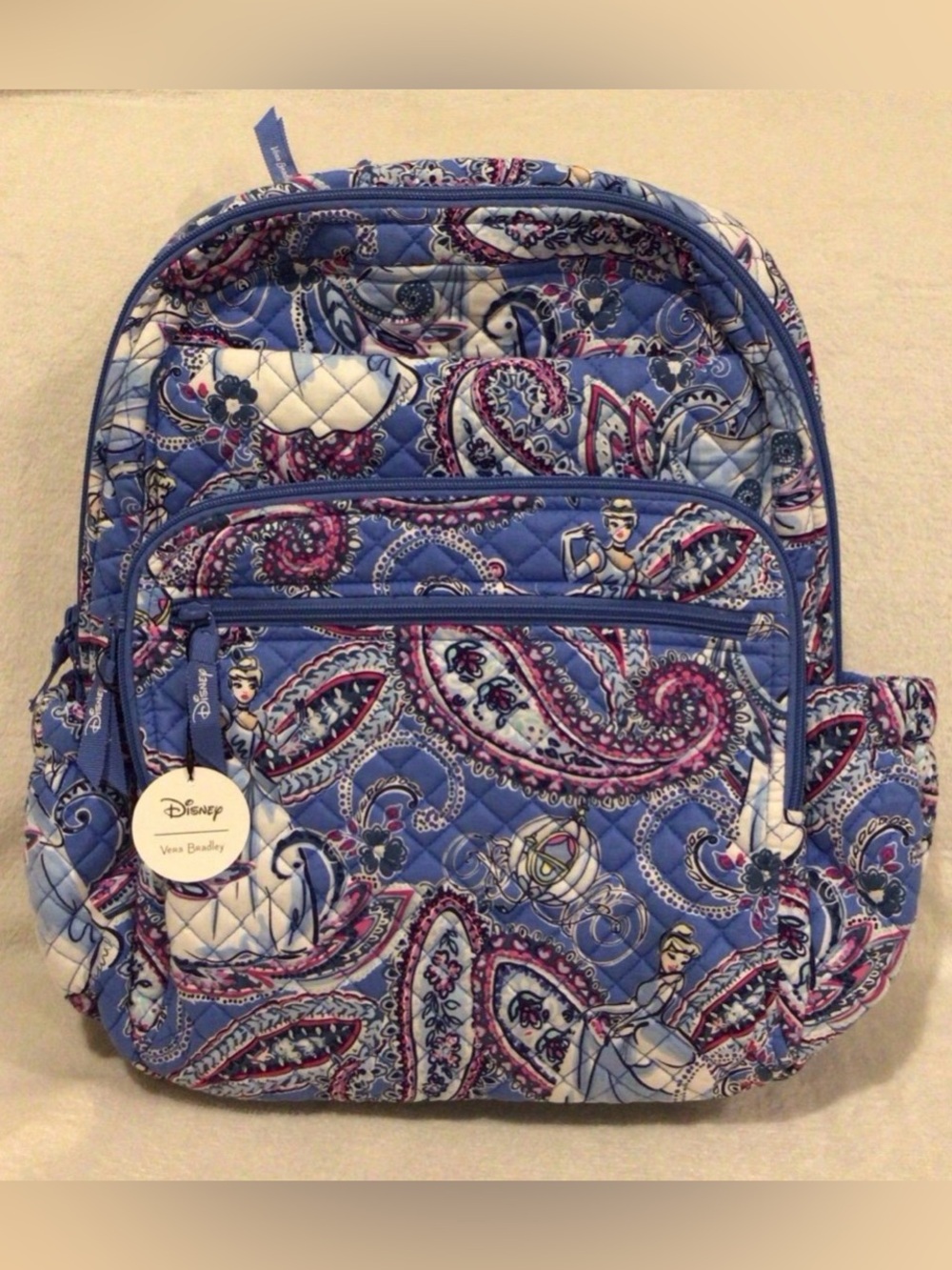 Vera Bradley Disney Cinderella Paisley XL Quilted Campus Backpack NWT